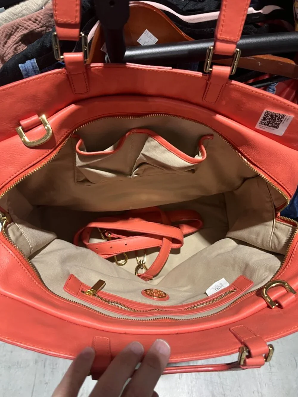 Tory Burch Marley Classic Leather Sample Bag Tabasco Coral Large Satchel Purse